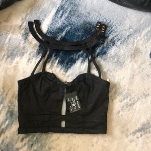 True Religion Dark Blue/Black with Gold sparkles Crop Top